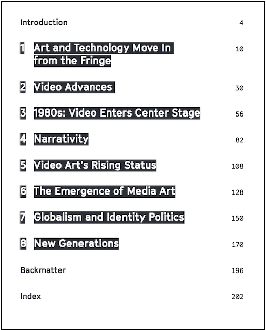 Video Art table of contents screenshot