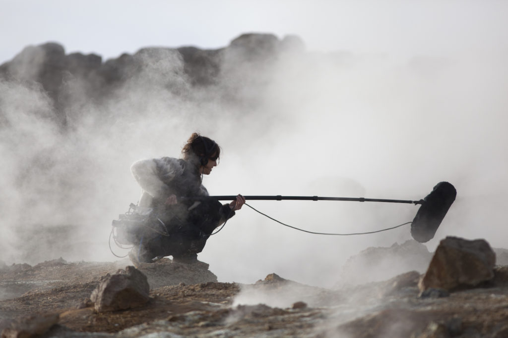 Jana Winderen recording in Iceland, 2014. Photo: Finnbogi Petursson.