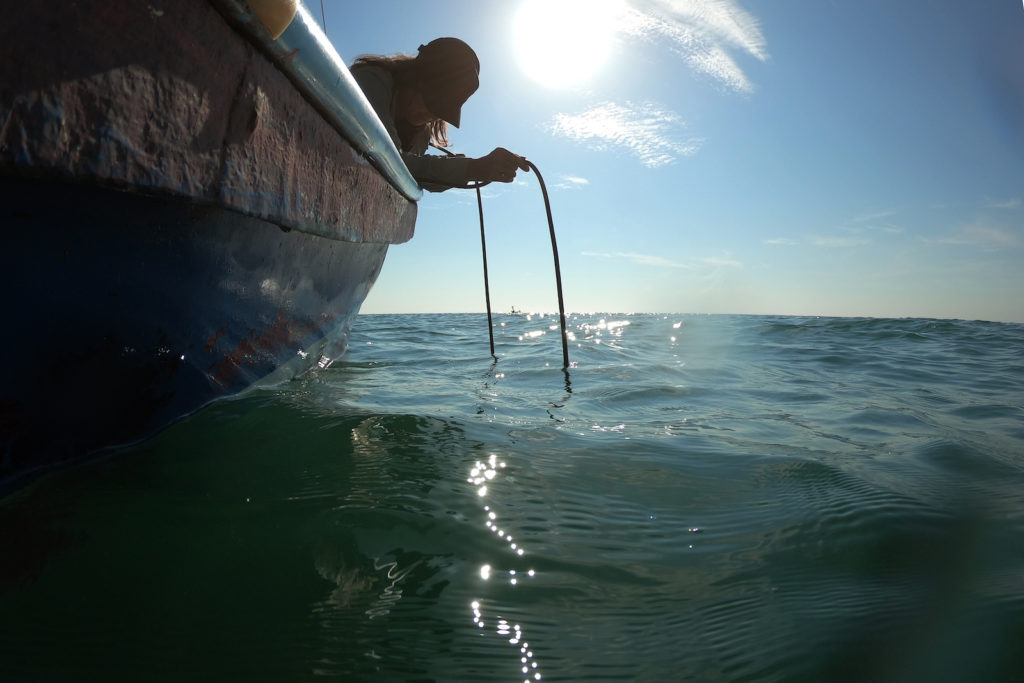 Jana Winderen hydrophone recording as part of the project Rising Tide, 2019. Photo: Palin Ansusinha.