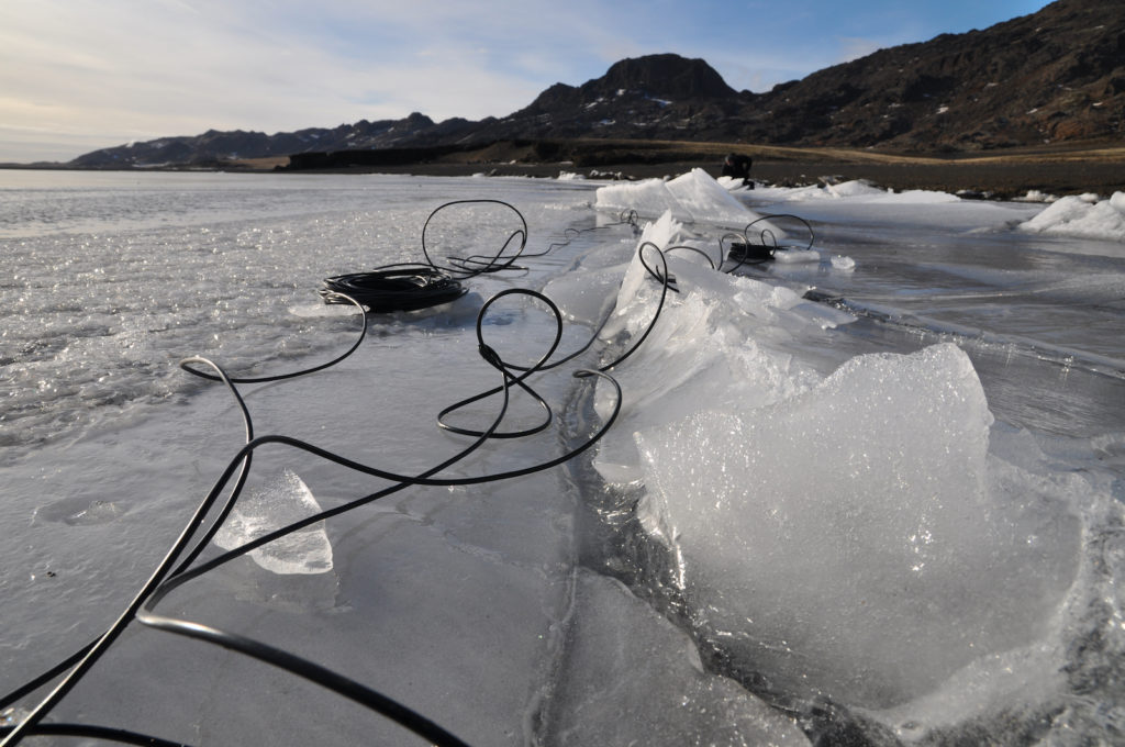 Jana Winderen hydrophone recording in Iceland, 2014. Photo: Jana Winderen.