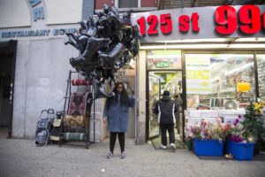 42 Black Panther Balloons on 125th Street. 2014. Video (sound, color). Image courtesy the artist and Bridget Donahue Gallery. © the artist.